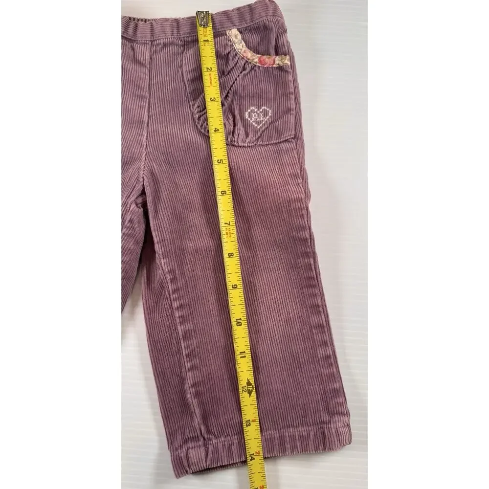 Ralph Lauren Girls 12M Plum Corduroy Pull On Pants Heart Embroidered Polo Trim